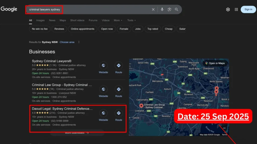 Live SERP Screenshot of Commersion Legal Law Firm SEO Client SCDTL in Top-3 for
