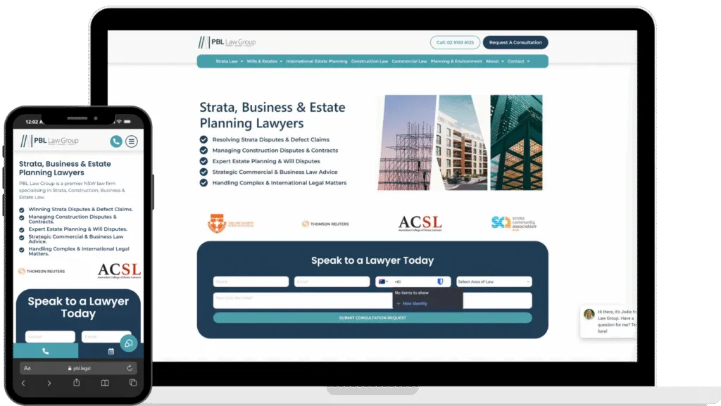 Website Screenshot of Commersion Legal Law Firm SEO Client PBL Law Group — website after SEO/CRO redesign (new version)